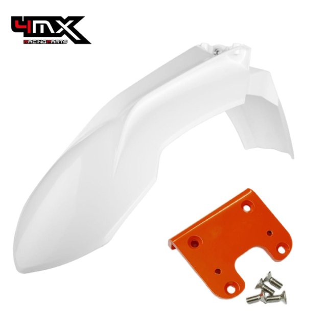 4MX Front Fender White + Adapter Set KTM EXC 125/200 14-16 SXF 250/350/450 13-15